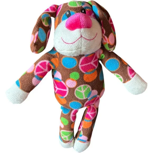 Dan Dee Sock Monkey Dog Plush Toy Peace signs Hippie Love 15" - Picture 1 of 9